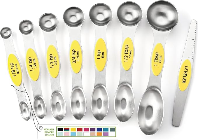 Spring Chef Yellow Stainless Steel Magnetic Measuring Spoons Set of 8 by SpringChef
