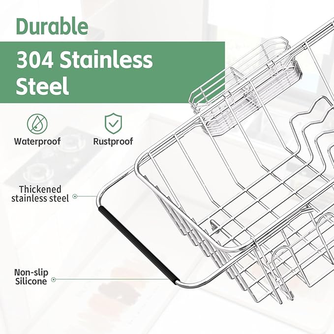 Small Dish Drying Rack in Sink, Extendable Stainless Steel Dish Drainers - Image 5