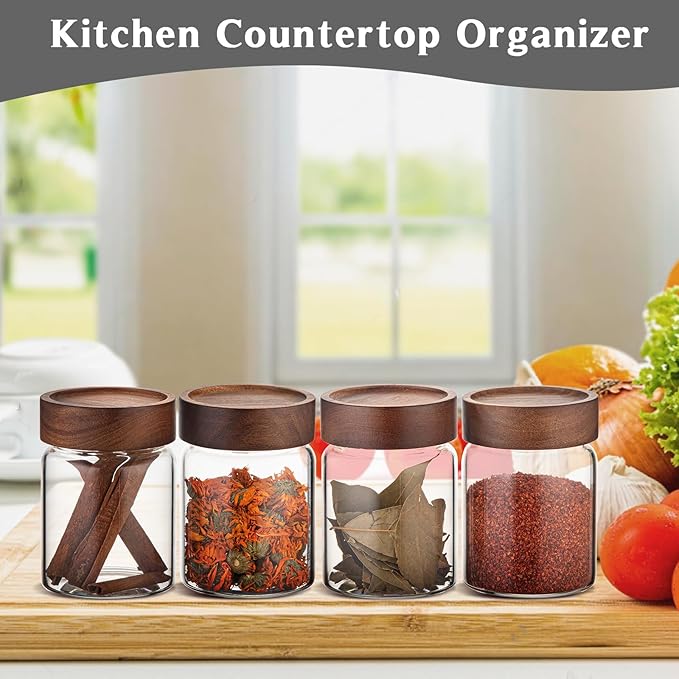 10 oz Small Glass Jars with Top Screw Lid Round Herb Coffee Bean Ground Storage - Image 4