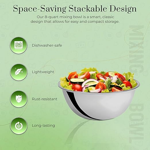 OCS Parts 8 Quart Mixing Bowl | 13.25-Inch Stainless Steel Professional Grade - Image 3