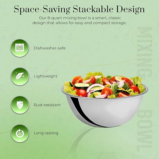 OCS Parts 8 Quart Mixing Bowls | Set of 2 | 13.25-Inch Stainless Steel - Image 3