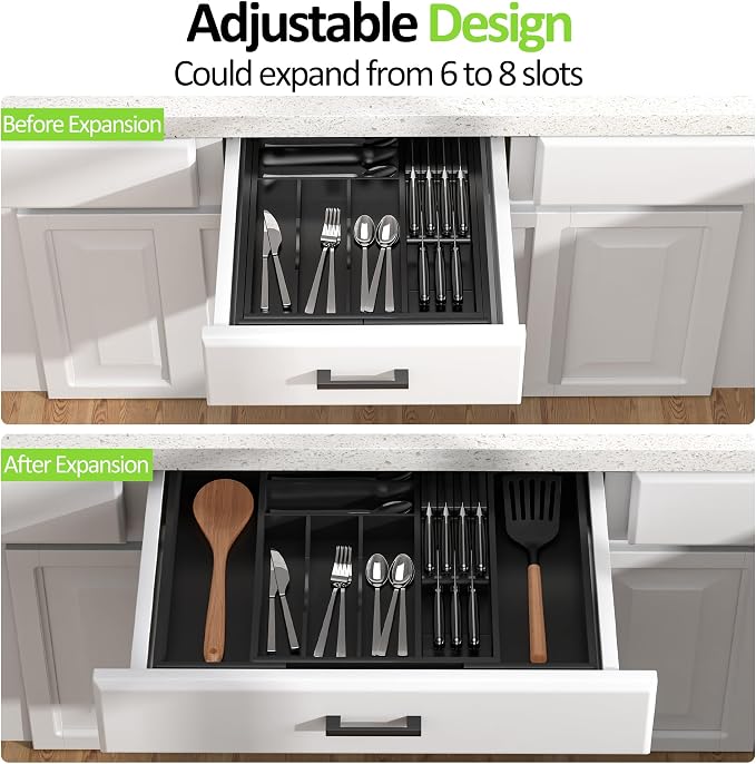 Bamboo Kitchen Drawer Organizer, Expandable Silverware Organizer - Image 3