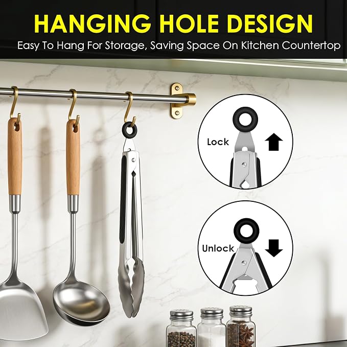 Metal Tongs for Cooking, Heat Resistant 600 Degrees Stainless Steel Kitchen - Image 7