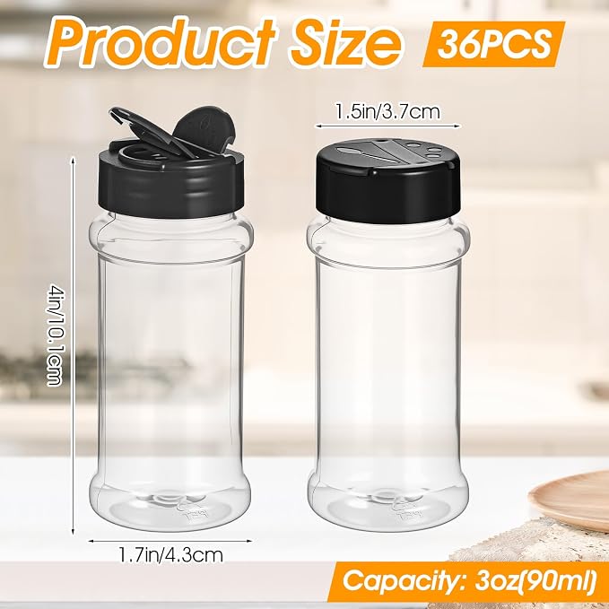 36 Pack 3 oz Clear Plastic Spice Jars - Image 2