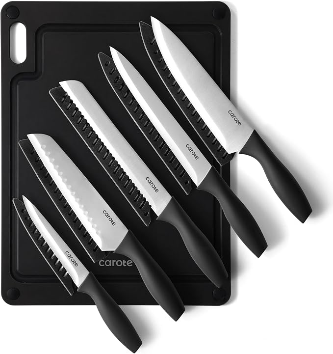 CAROTE Knife Set, Rustproof Stainless Steel 5 Kitchen Knife Set, Plain Black by CAROTE