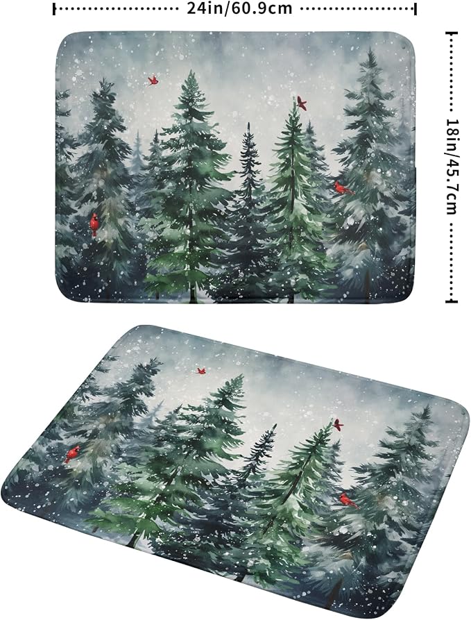 Winter Dish Drying Mat for Kitchen Counter Winter Pine Tree Dish Drying Mat - Image 2