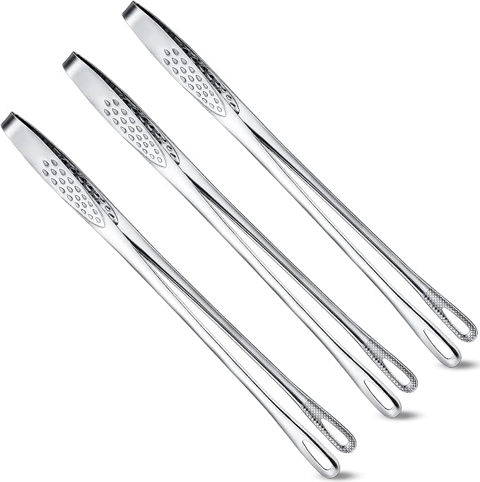Geiserailie 3 Pcs 9.4inch Korean BBQ Tongs Stainless Steel Kitchen Tweezers by Geiserailie