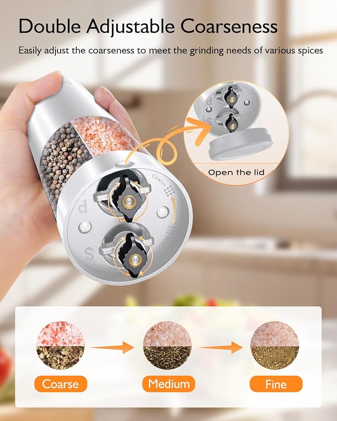 Electric Salt and Pepper Grinder Set, 2 in 1 Dual Bins USB Rechargeable - Image 3