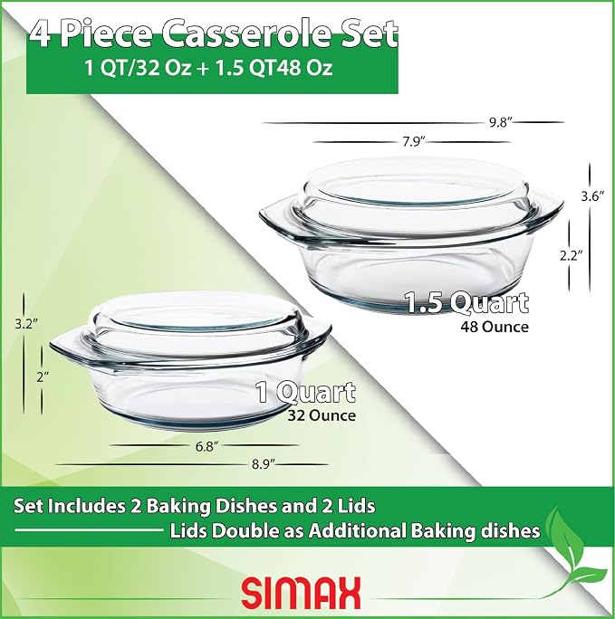 Simax Casserole Dish Set, Round Glass Cookware, Borosilicate Glass, Made In - Image 5