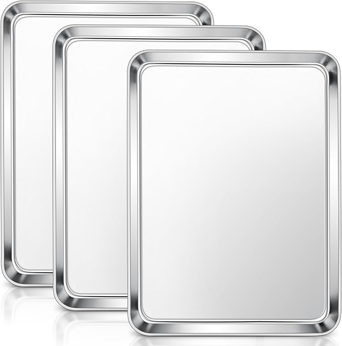 E-far Baking Sheets Set of 3, 16” x12” x 1” Stainless Steel Cookie Sheets Pans by E-far