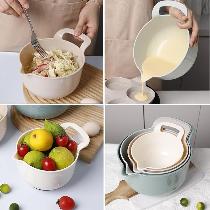 Mixing Bowls - 4 Piece Nesting Plastic Mixing Bowl Set - Non Slip Bottom and - Image 3