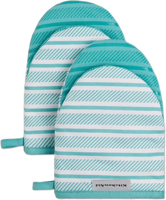 KitchenAid Albany Mini Oven Mitt 2-Pack Set, Aqua Sky by KitchenAid