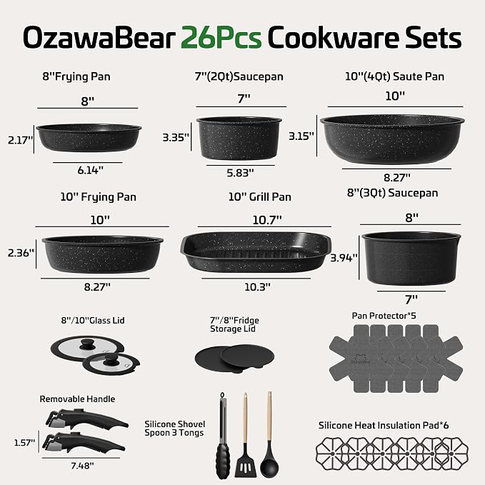 26 Pcs Pots and Pans Set Non Stick, Ceramic Cookware Set Non Toxic - Image 2