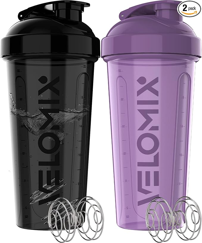 VELOMIX -2 Pack- 28 oz Protein Shaker Bottles by VELOMIX