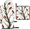 Christmas Pot Holders and Oven Mitts Set of 3, Winter Red Cardinal Kitchen by Unknown