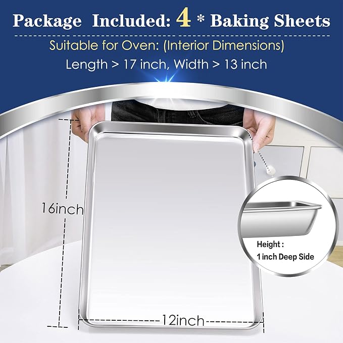 P&P CHEF 16 Inch Baking Cookie Sheet, Oven Pan Tray Stainless Steel Sheet Pan - Image 2