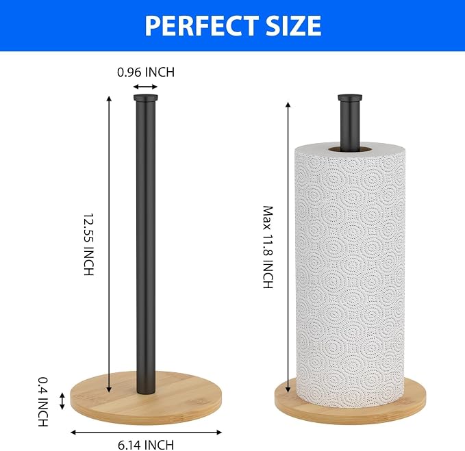 Wooden Paper Towel Holder Countertop, Non-Slip Base, Stainless Steel, - Image 2