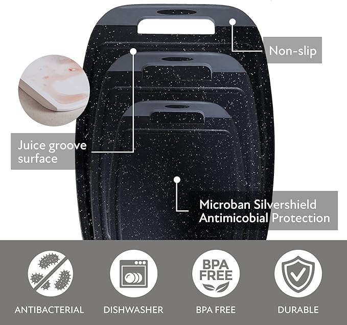 Neoflam Microban Antimicrobial Plastic Cutting Board 3 Sets, BPA Free, Non-Slip - Image 5