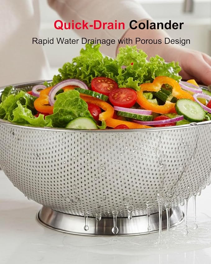 5.5-Quart Kitchen Colander, Stainless Steel Pasta Strainer - Image 4