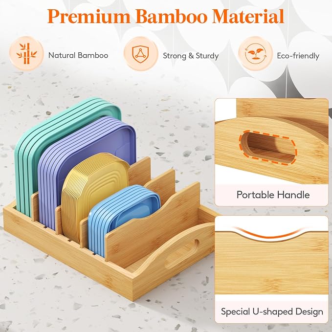 Lifewit Bamboo Lid Organizers for Inside Cabinet, Food Storage Container Lid - Image 7