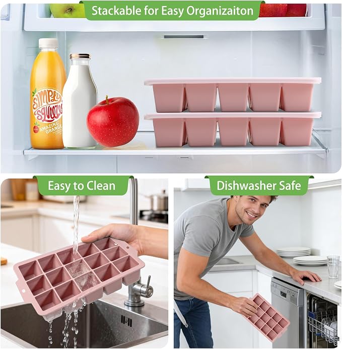 Silicone Ice Cube Tray with Locks Lids, Easy Release Flexible 15 Square Ice - Image 6