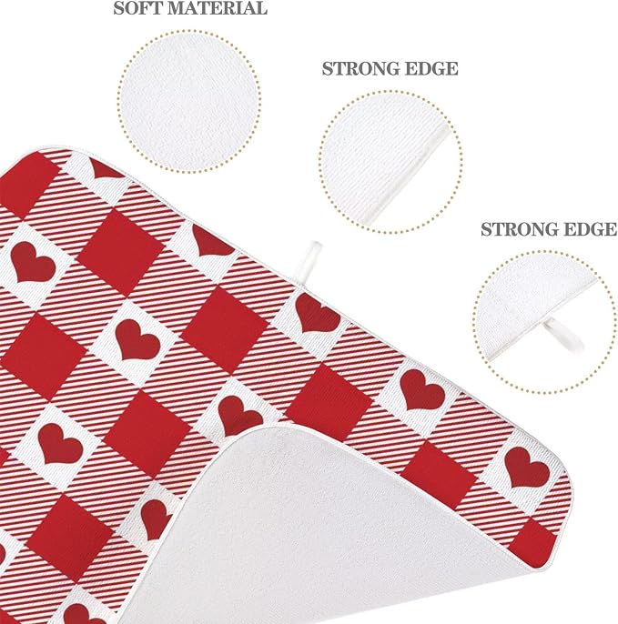 Happy Valentines Day Dish Drying Mat 18 x 24 inch Red Checkered Love Hearts - Image 3