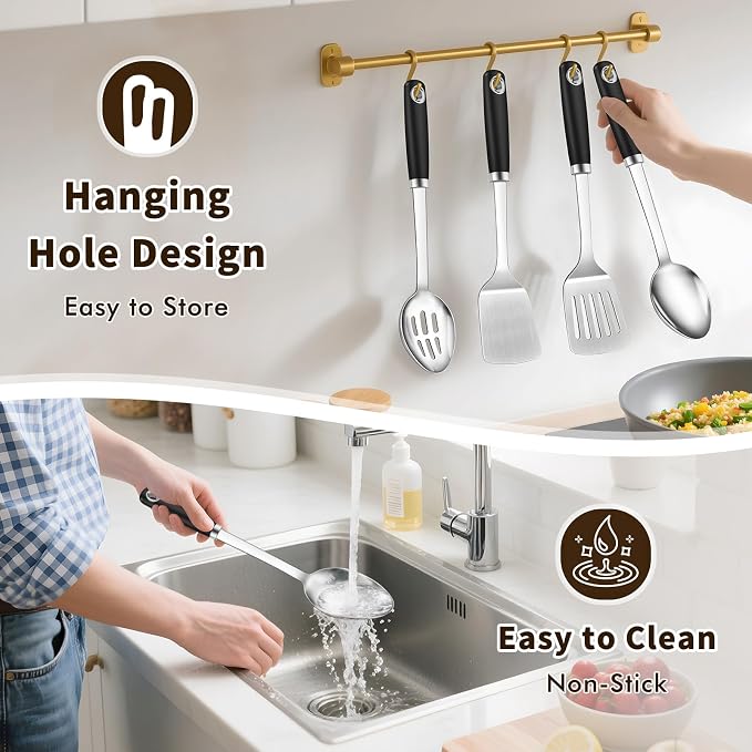 4 Pcs Cooking Utensils Set, Stainless Steel Kitchen Utensils, Heat Resistant - Image 6
