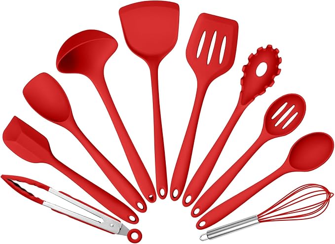 Silicone Cooking Utensils Set of 10, Kitchen Utensils Set by Leonyo