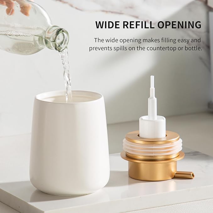Enra Foaming Soap Dispenser, 12 oz Beige Ceramic Modern Foam Hand Soap Dispenser - Image 2