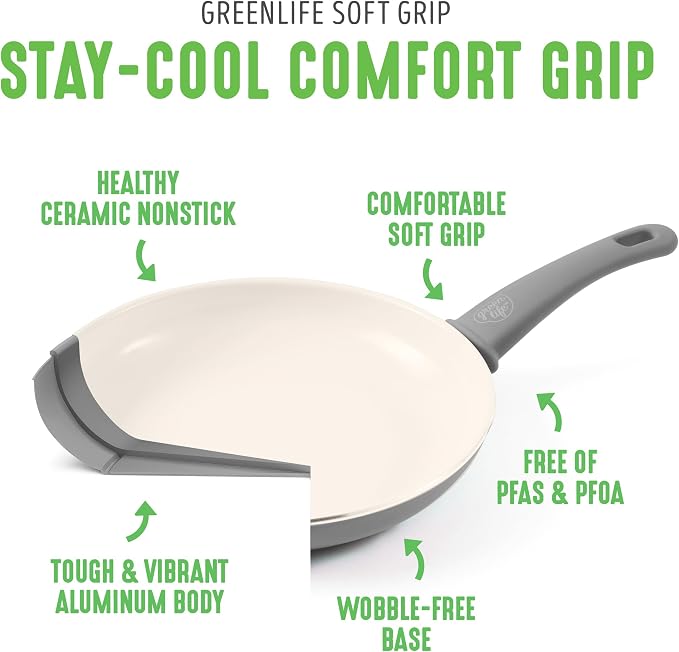 GreenLife Non Stick Fry Pan Set, Non-Toxic PFAS-Free Ceramic Skillets, - Image 4