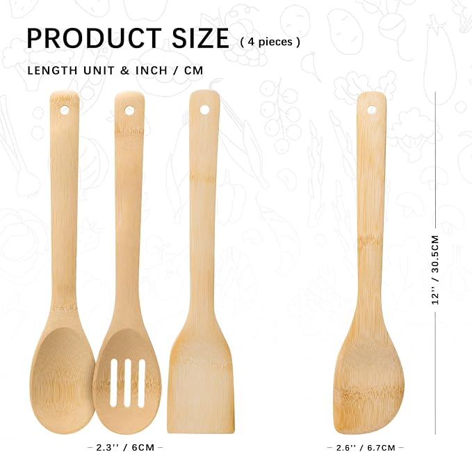 Wooden Spoons for Cooking, Wooden Spoon & Wooden Spatula, Bamboo Cooking - Image 2