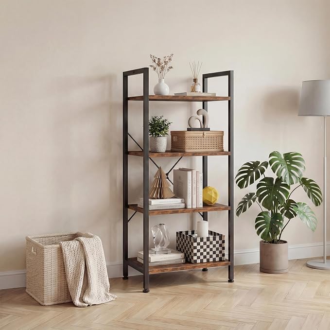 DUMOS 4 Tiers Bookshelf, Classical Book Shelf, Tall Display Shelves in Living - Image 7