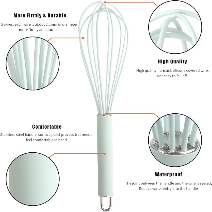 GorGin high temperature and easy to clean silicone whisk, 10 inch, grip good - Image 2