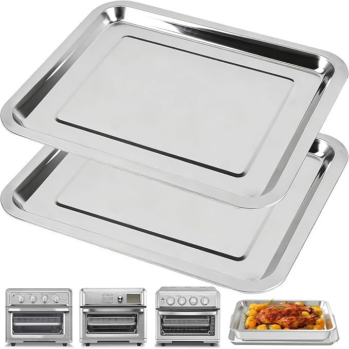 Baking Pan Stainless Steel Set of 2, 12.4"x11" Air Fryer Pan Replacement Tray by COWHERDING