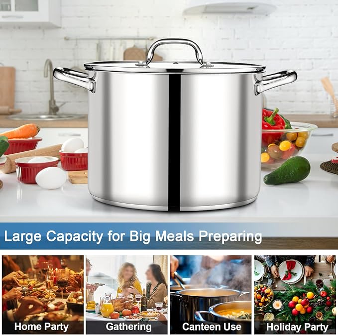 P&P CHEF 16 QT Stock Pot with Lid, Stainless Steel Large Cooking Pot, Soup - Image 6