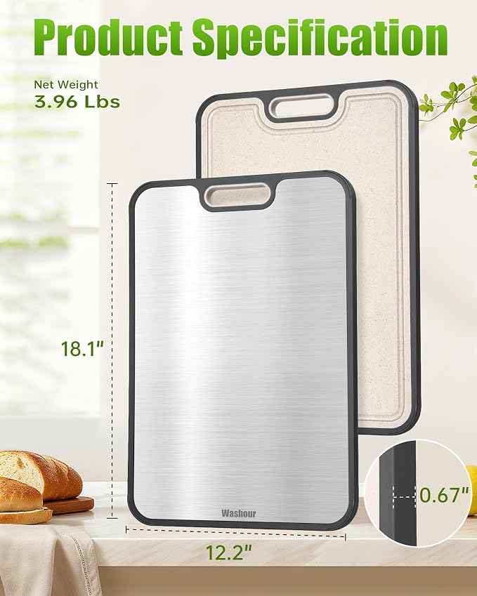 Titanium Cutting Boards for Kitchen, Non Toxic 2-in-1 Cutting Board Double Sided - Image 7