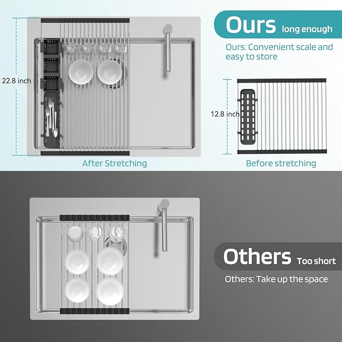 Extra Large Black Expandable Roll Up Dish Drying Rack Up to 25.1''with 2 - Image 5
