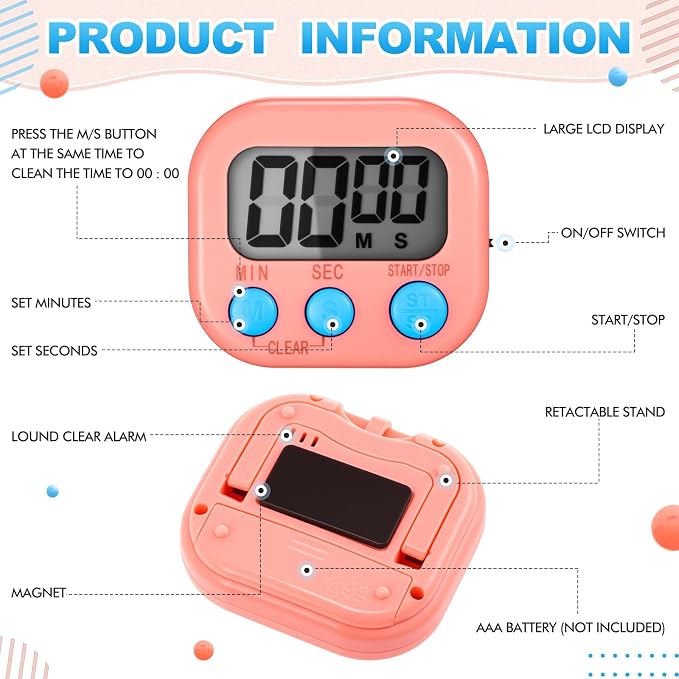 Xuhal 12 Pieces Digital Kitchen Timer Bulk, Small Magnetic Timers - Image 4