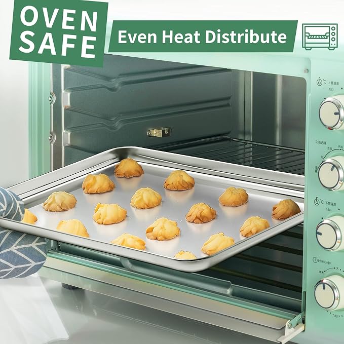 Baking Sheets Set of 2, HKJ Chef Cookie Sheets 2 Pieces Stainless Steel Baking - Image 6