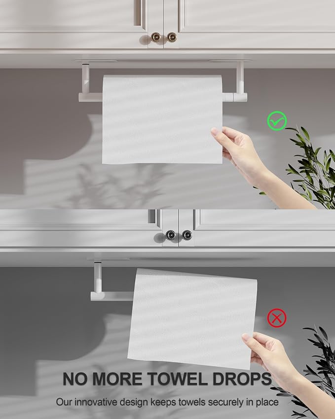 White Paper Towel Holder Under Cabinet, Self Adhesive or Wall Mounted SUS304 - Image 5