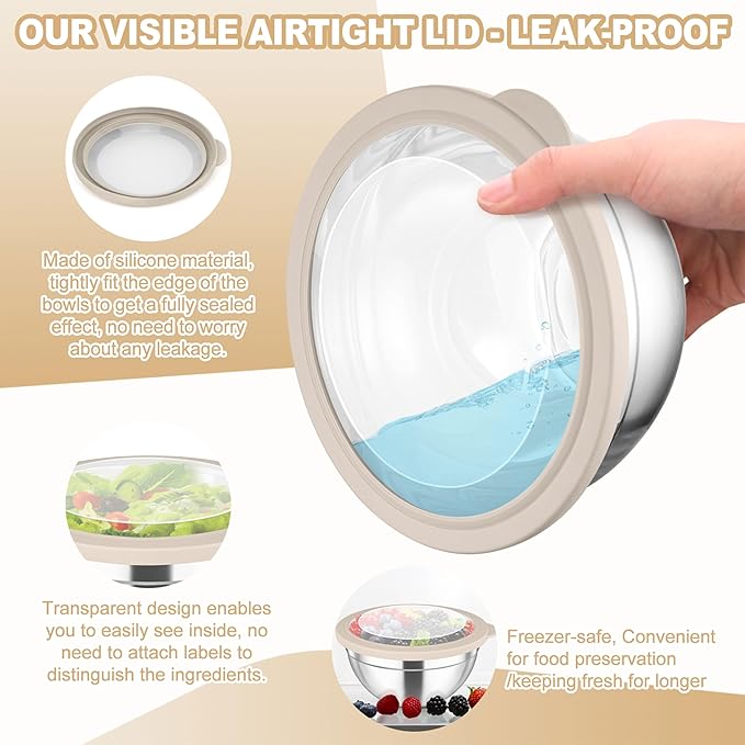 TeamFar Mixing Bowls, 4.5/3/1.5/1/0.7 QT Stainless Steel Nesting Salad Bowls - Image 4