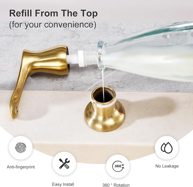 GAGALIFE Kitchen Sink Soap Dispenser Gold, Built in Soap Dispenser - Image 5