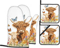 Highland Cow Flower Oven Mitts by Unknown
