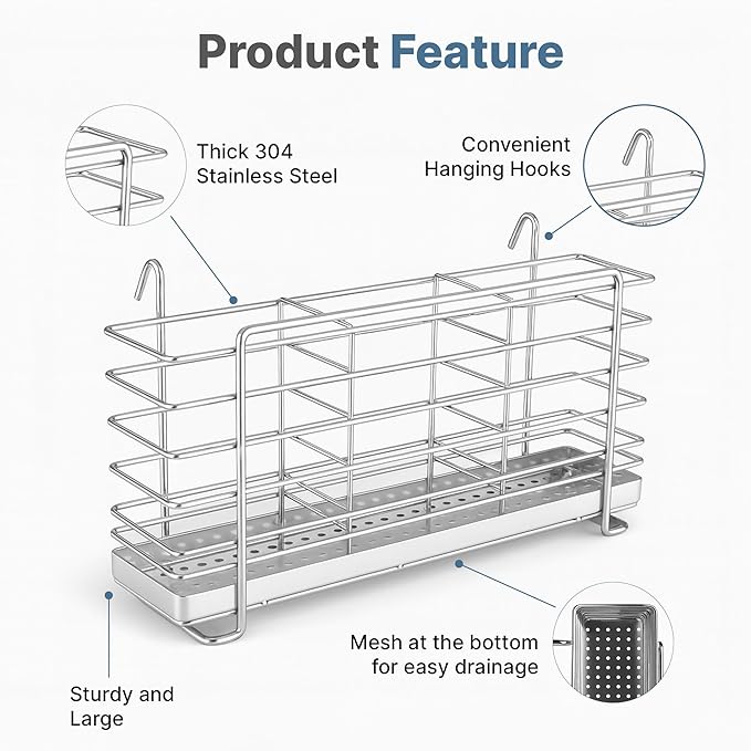 KESOL 304 Stainless Steel Utensil Drying Rack - Image 4