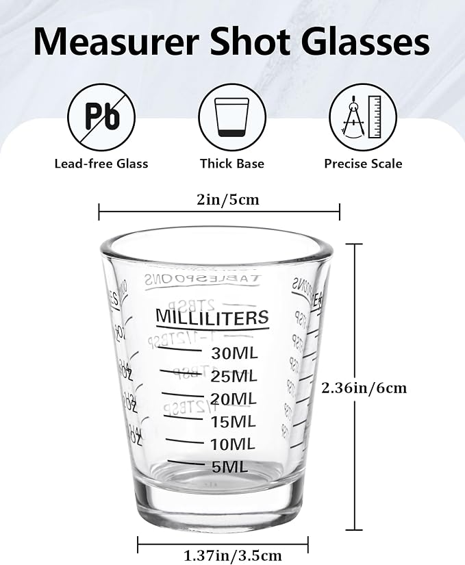 Shot Glasses Measuring Cup Set 4PACK Espresso Shot Glasses Liquid Heavy Glass - Image 2