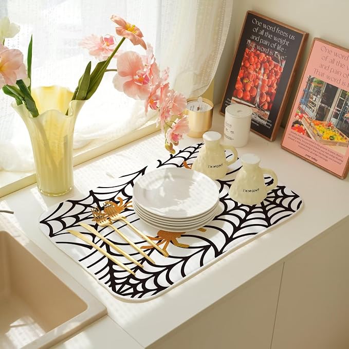 Spider Web Dish Drying Mat 18 x 24 inch Halloween Holiday Themed Decorative - Image 7