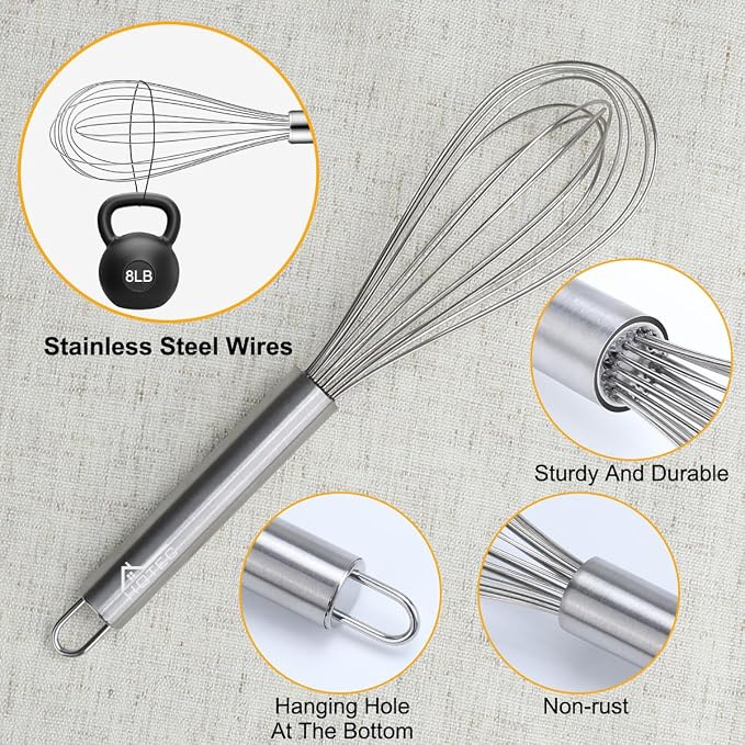 HOTEC 4 Pieces Stainless Steel Whisks Set Wire Whisk Balloon Whisk Egg Beater - Image 7