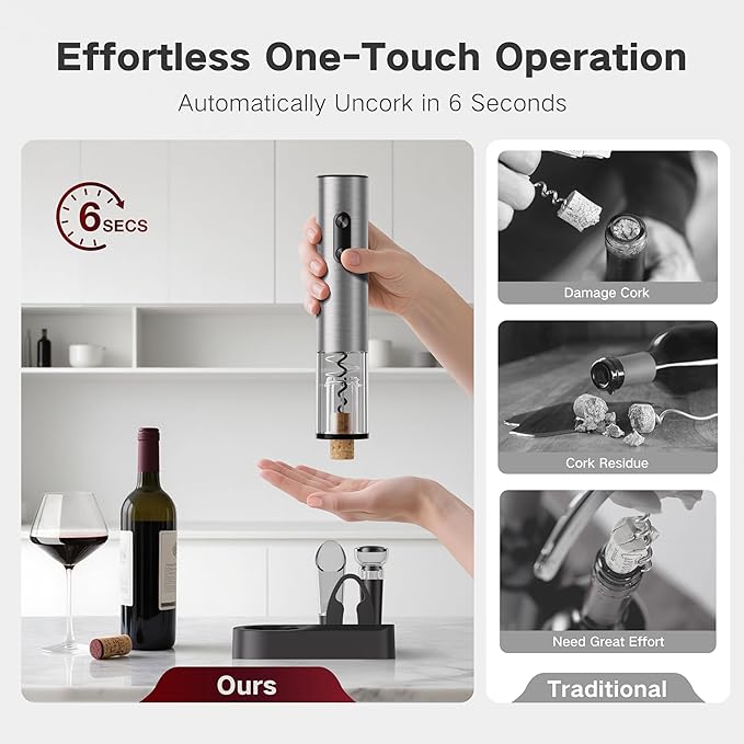 6-in-1 Electric Wine Opener Gift Set, BABONIR Stainless Steel USB-C - Image 2