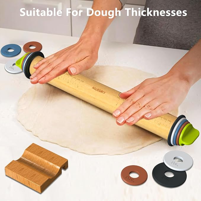 Rolling Pin with Adjustable Thickness Rings and Pastry Baking Mat Dough - Image 2