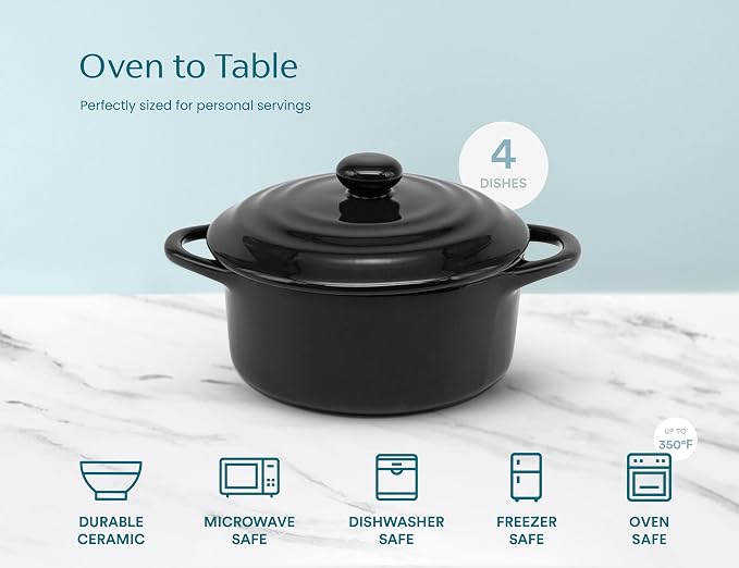 Kook Ceramic Mini Cocotte Set, Small Casserole Dishes - Image 7